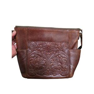 Patricia Nash Tooled Leather Shoulder Crossbody Bag Floral Design Size M